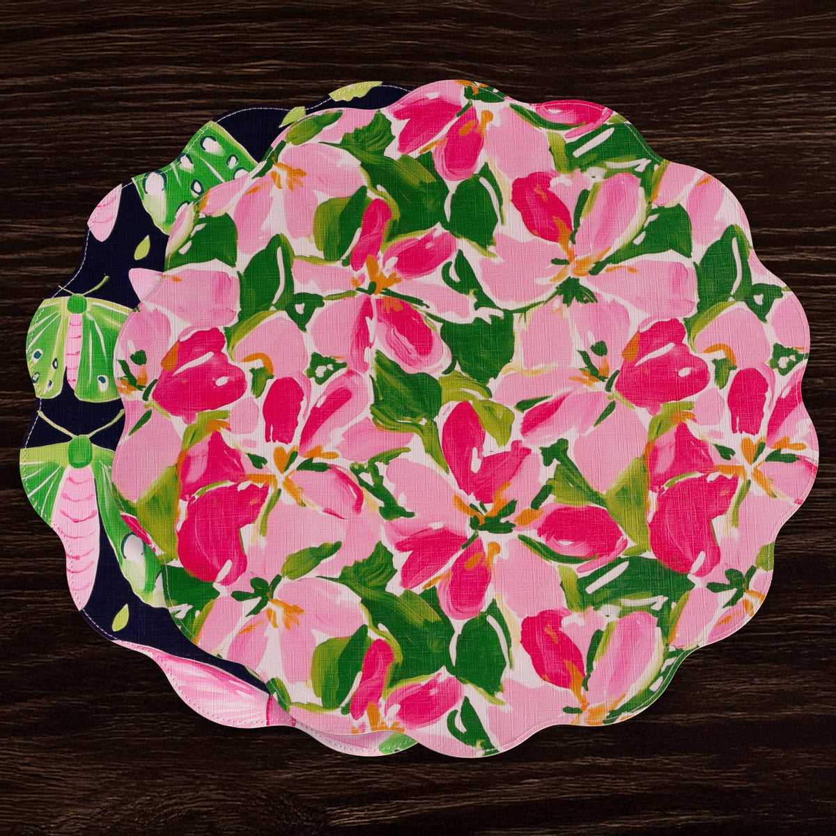 vida-butterflies-flowers-reversible-round-placemats-set-of-4-pink-green