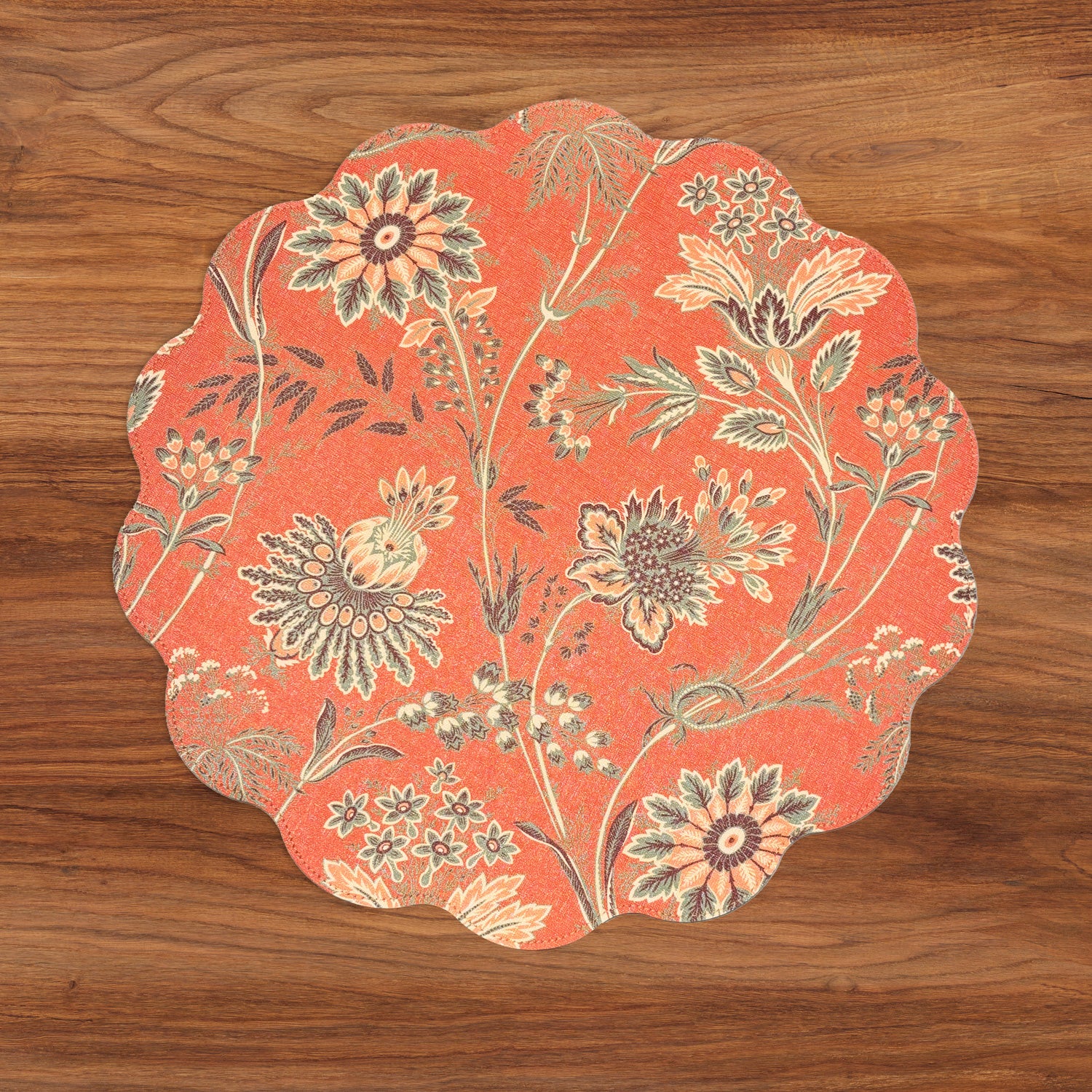VIDA Autumn and Branches Reversible Round Placemats Set of 4 (Persimmon & Green)