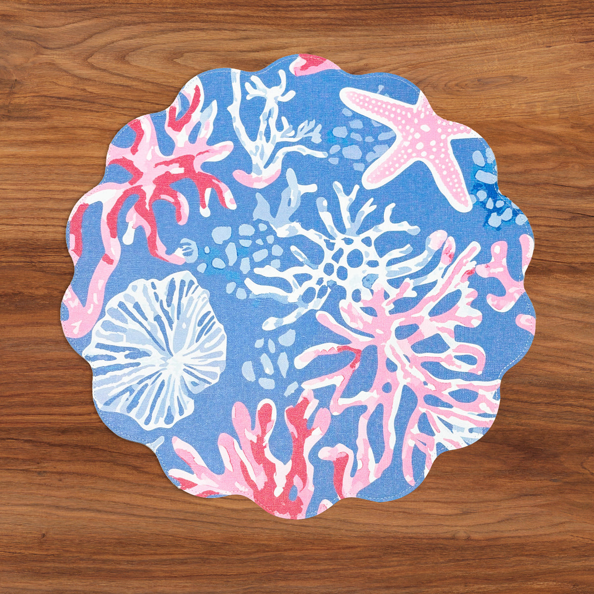 VIDA Sealife and Rattan Reversible Round Placemats Set of 4 (Blue & Pink)
