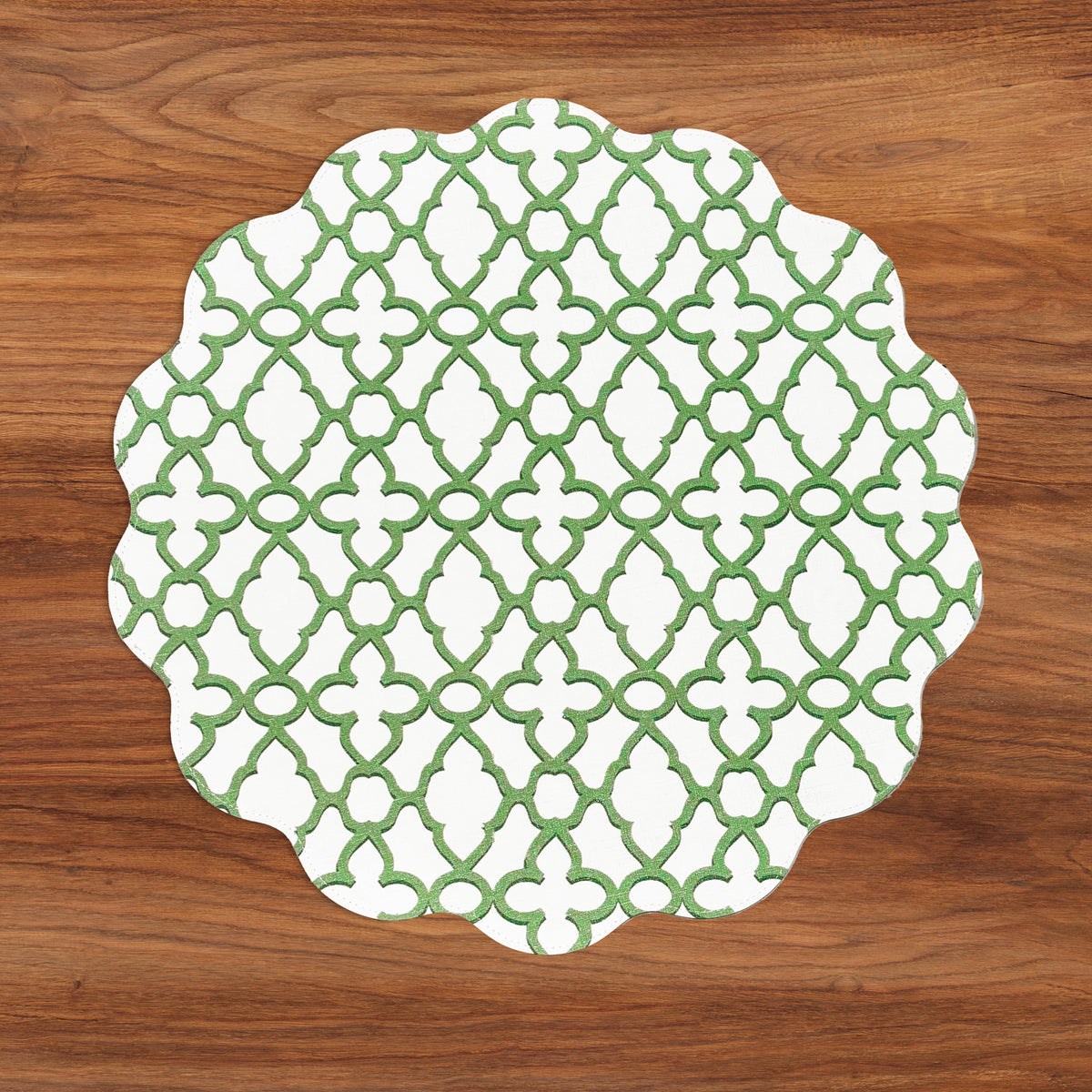VIDA Laurent and Trellis Reversible Round Placemats Set of 4 (Green & White)
