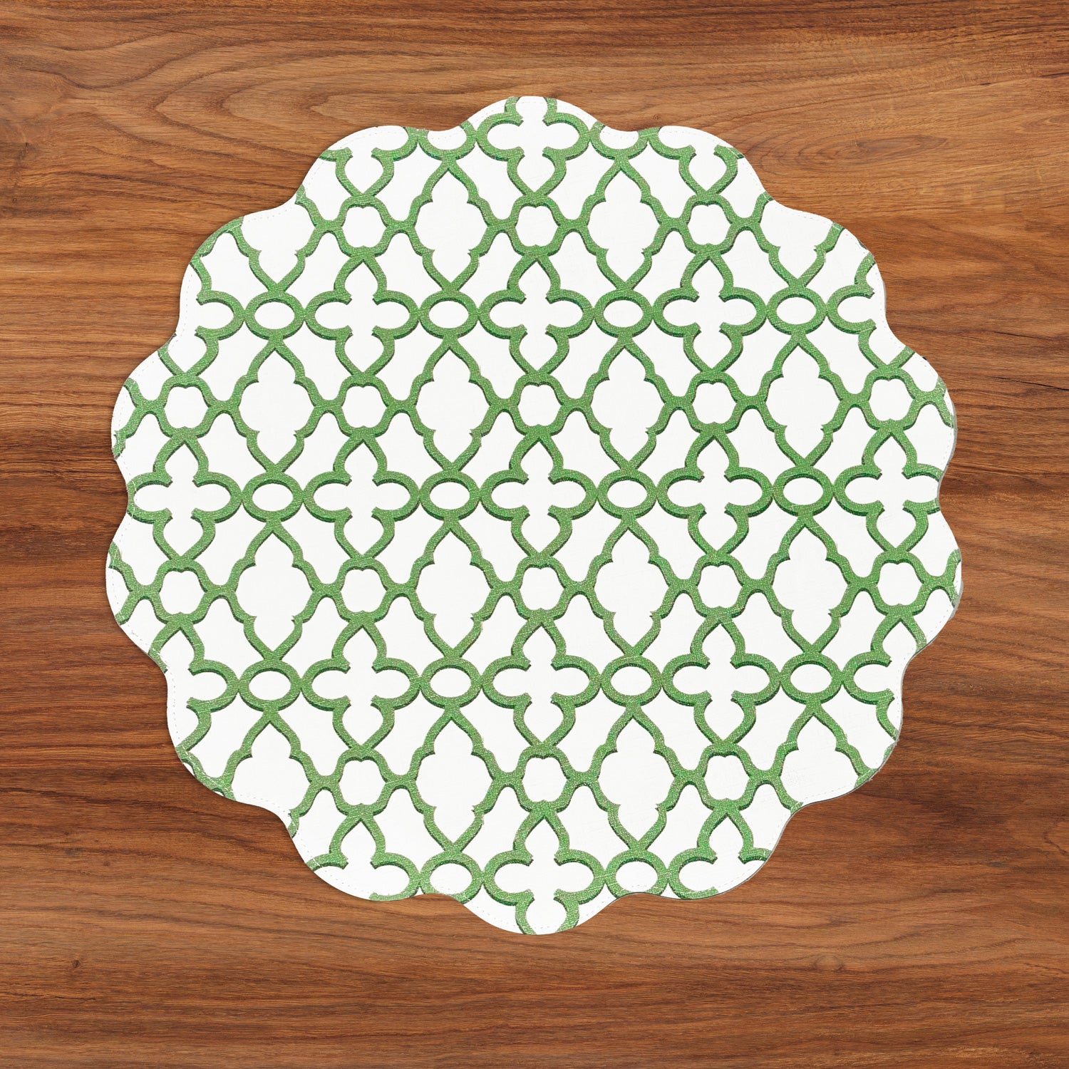 VIDA Laurent and Trellis Reversible Round Placemats Set of 4 (Green & White)