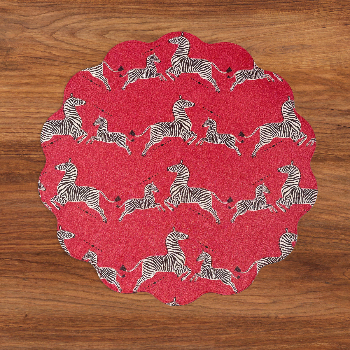 VIDA Cheetah and Zebra Reversible Round Placemats Set of 4 (Red & Black)
