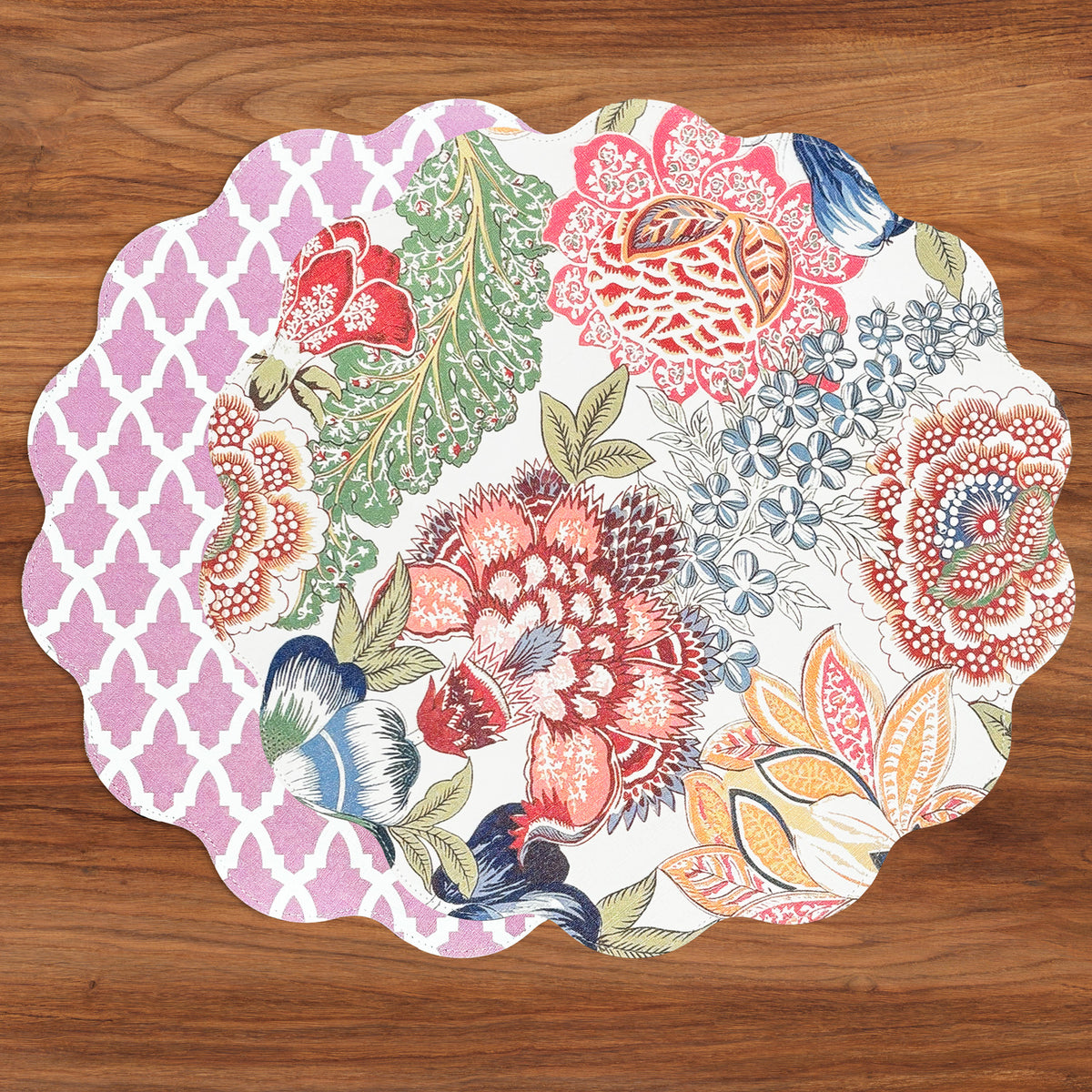 VIDA Eggplant and Pink Reversible Round Placemats Set of 4 (Blue & Pink)