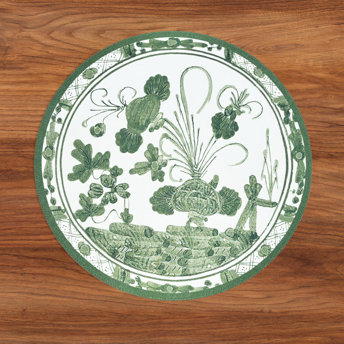 VIDA Faenza and Leopard Reversible Round Placemats Set of 4 (White & Green)