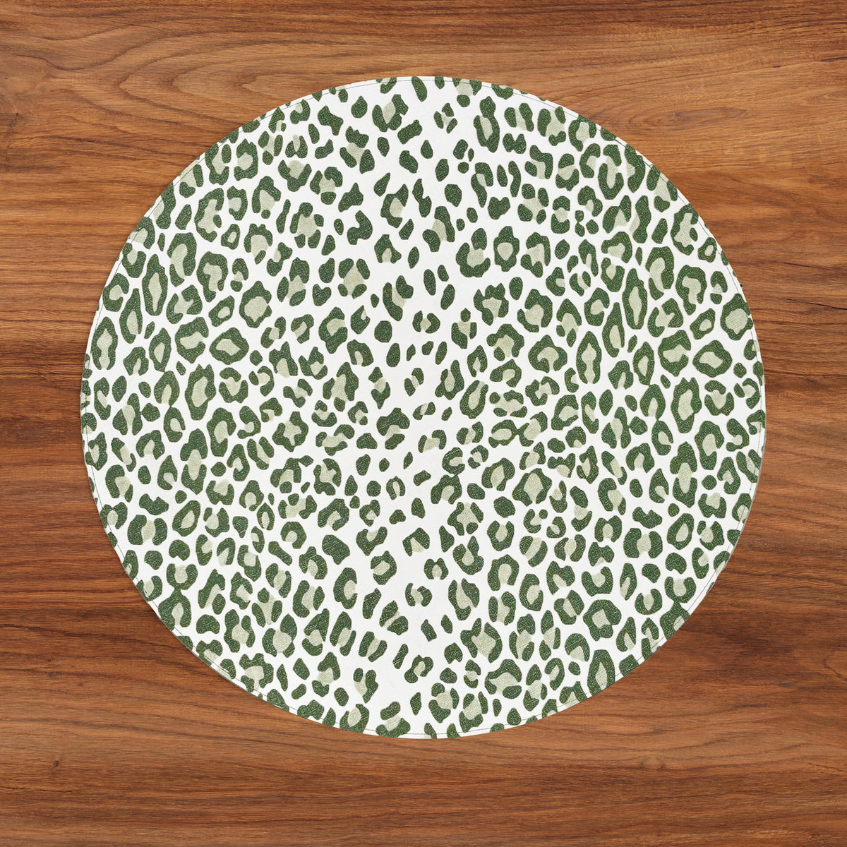 VIDA Faenza and Leopard Reversible Round Placemats Set of 4 (White & Green)