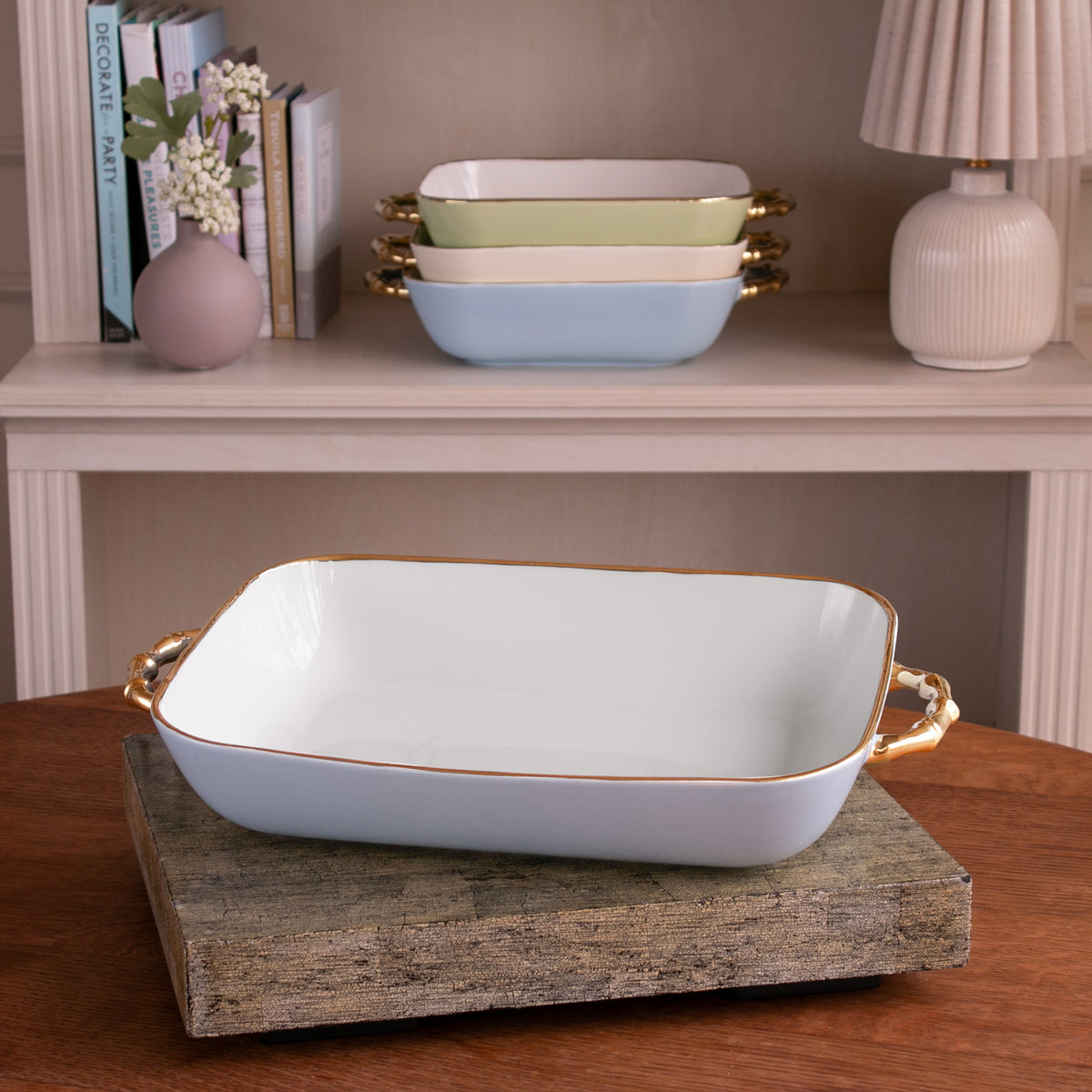 CERAMIC Bambu Rectangular Casserole (Periwinkle & White)