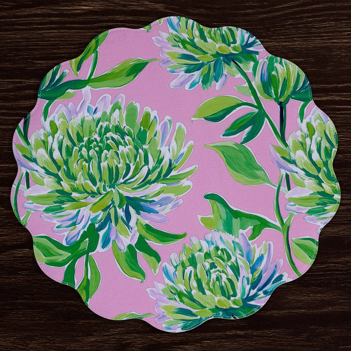 vida-hydrangeas-daisies-reversible-round-placemats-set-of-4-pink-green