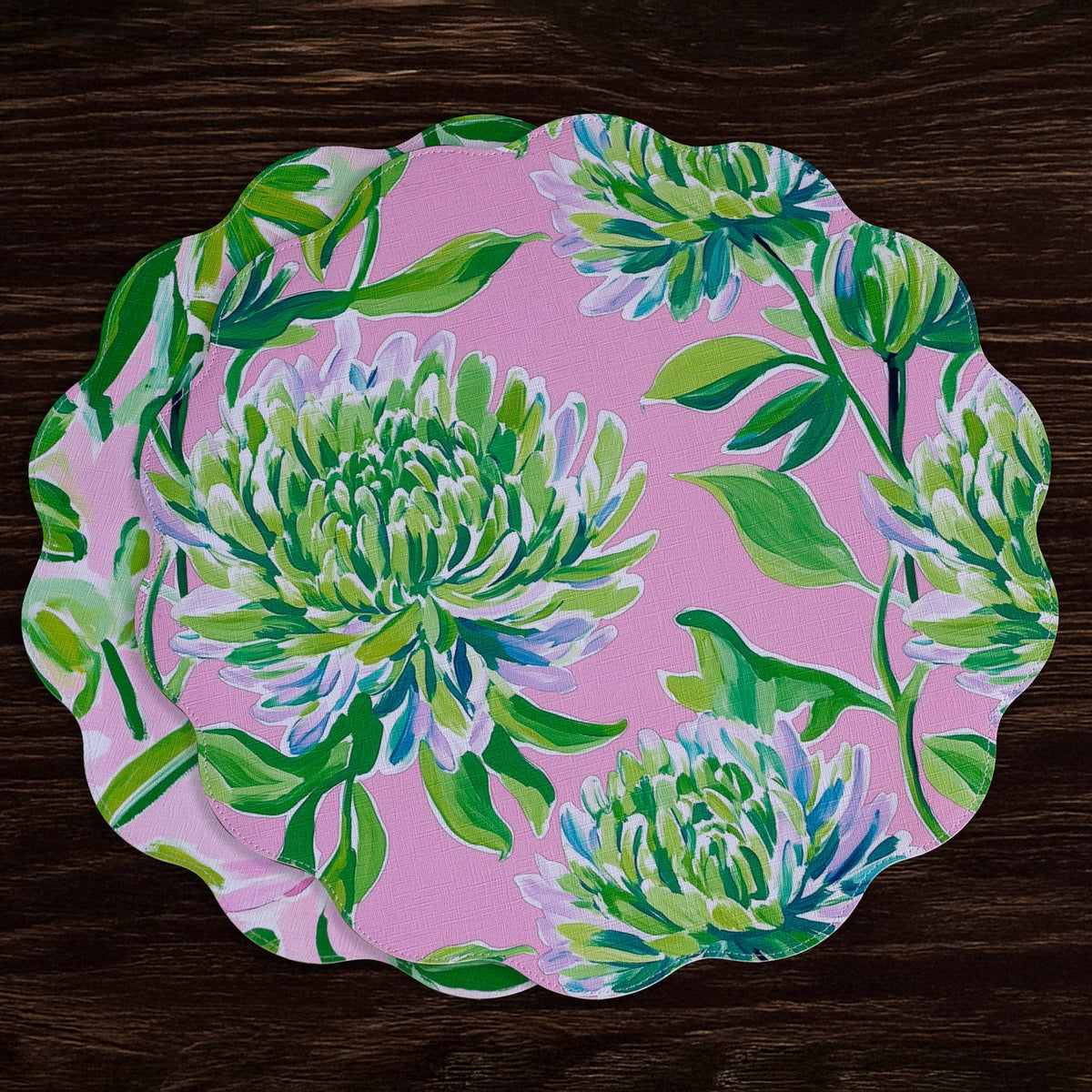 vida-hydrangeas-daisies-reversible-round-placemats-set-of-4-pink-green