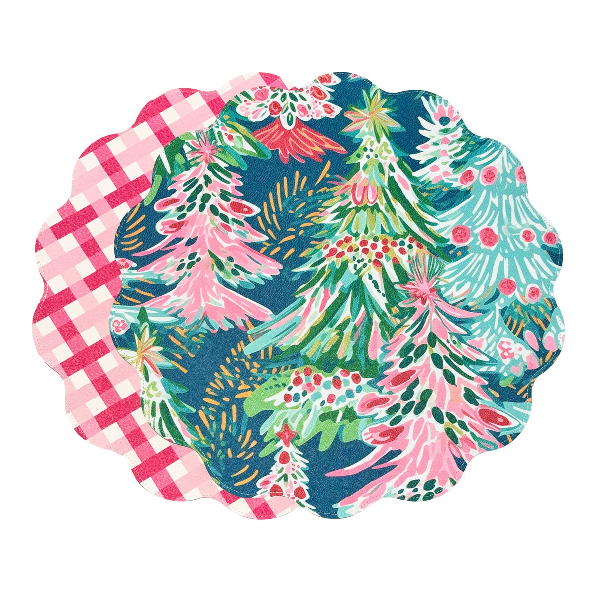 vida-holiday-trees-and-preppy-plaid-reversible-round-placemats-set-of-4-pink-green