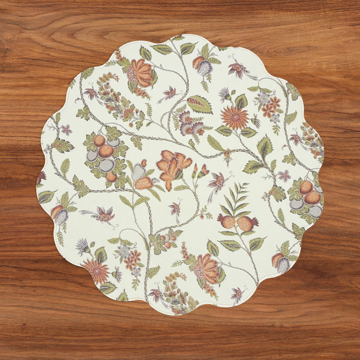 VIDA Autumn and Branches Reversible Round Placemats Set of 4 (Persimmon &amp; Green)