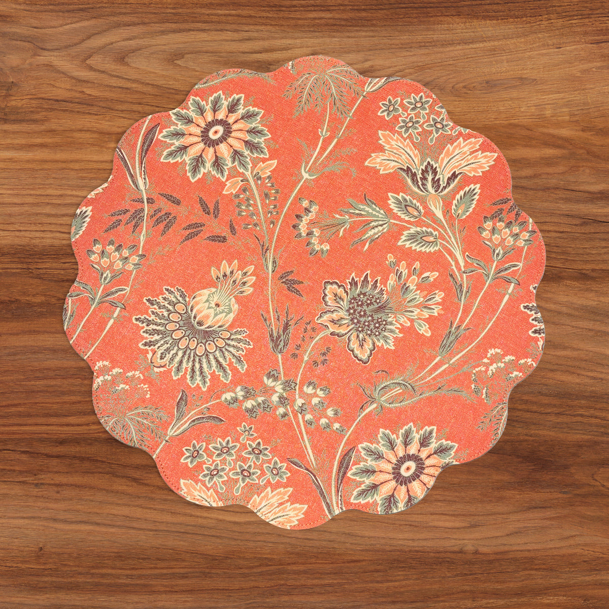 VIDA Autumn and Branches Reversible Round Placemats Set of 4 (Persimmon &amp; Green)