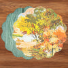 VIDA Fall Trees and Wood Grain Reversible Round Placemats Set of 4 (Orange & Green)