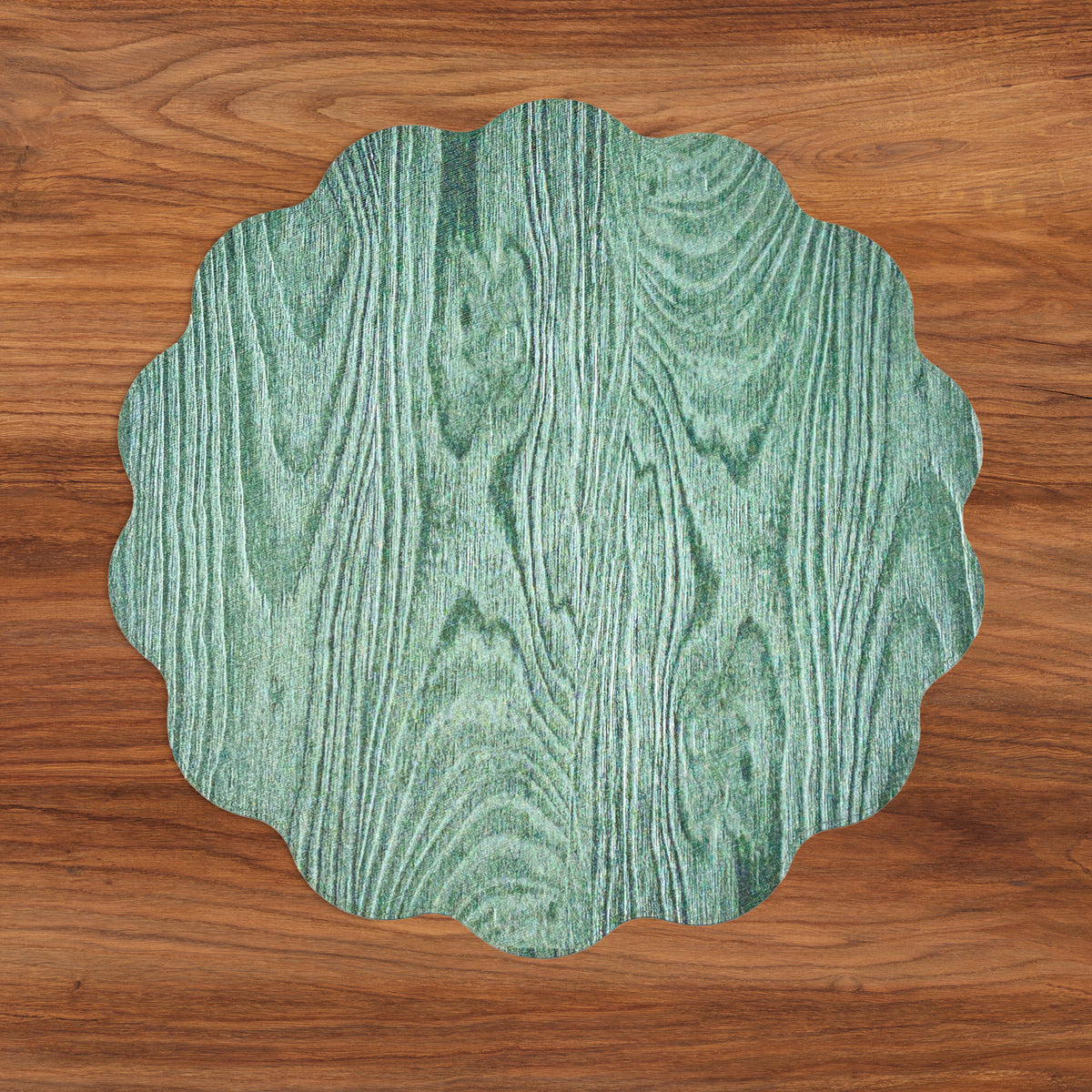 VIDA Fall Trees and Wood Grain Reversible Round Placemats Set of 4 (Orange &amp; Green)