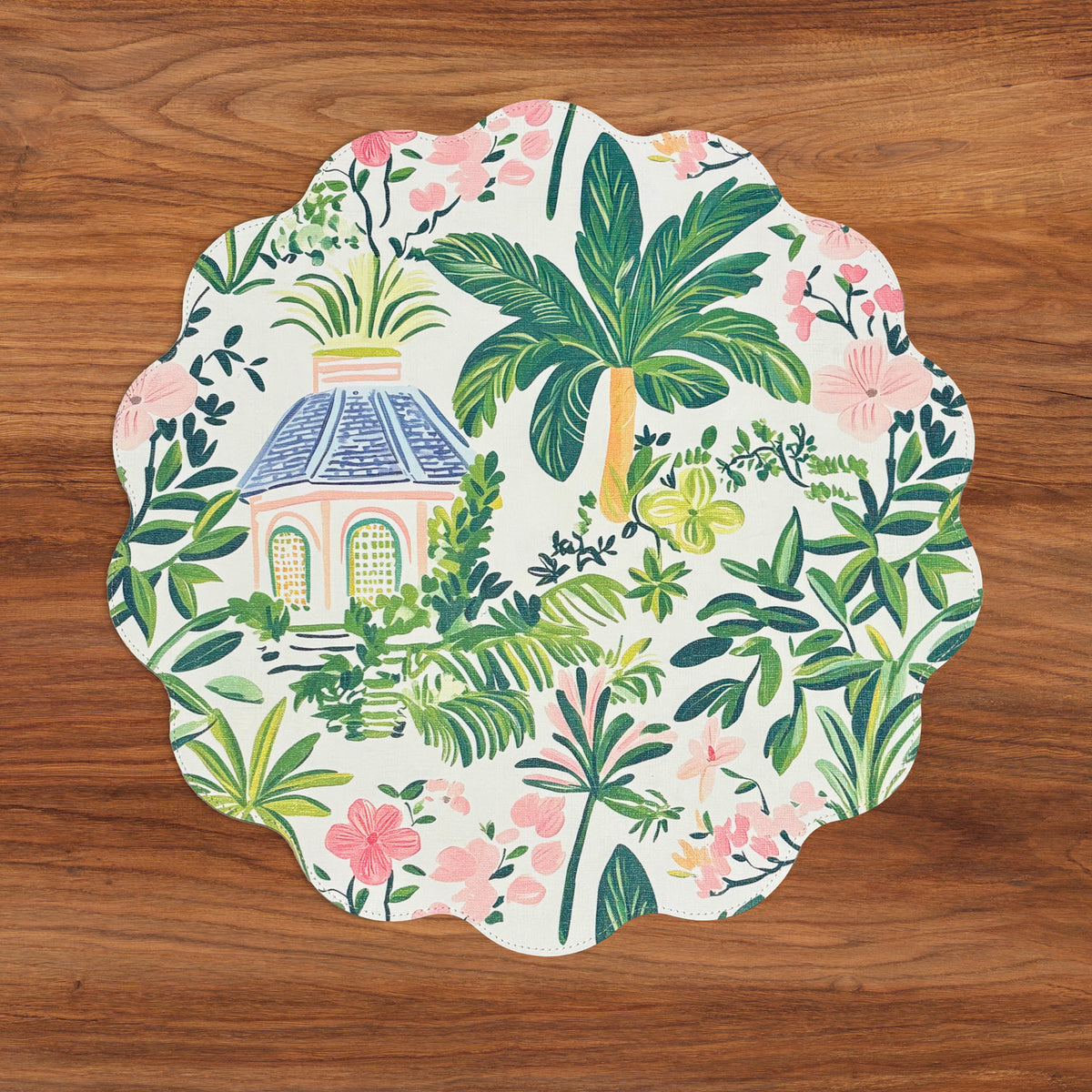VIDA Cabana Reversible Round Placemats Set of 4 (Pink &amp; Green)