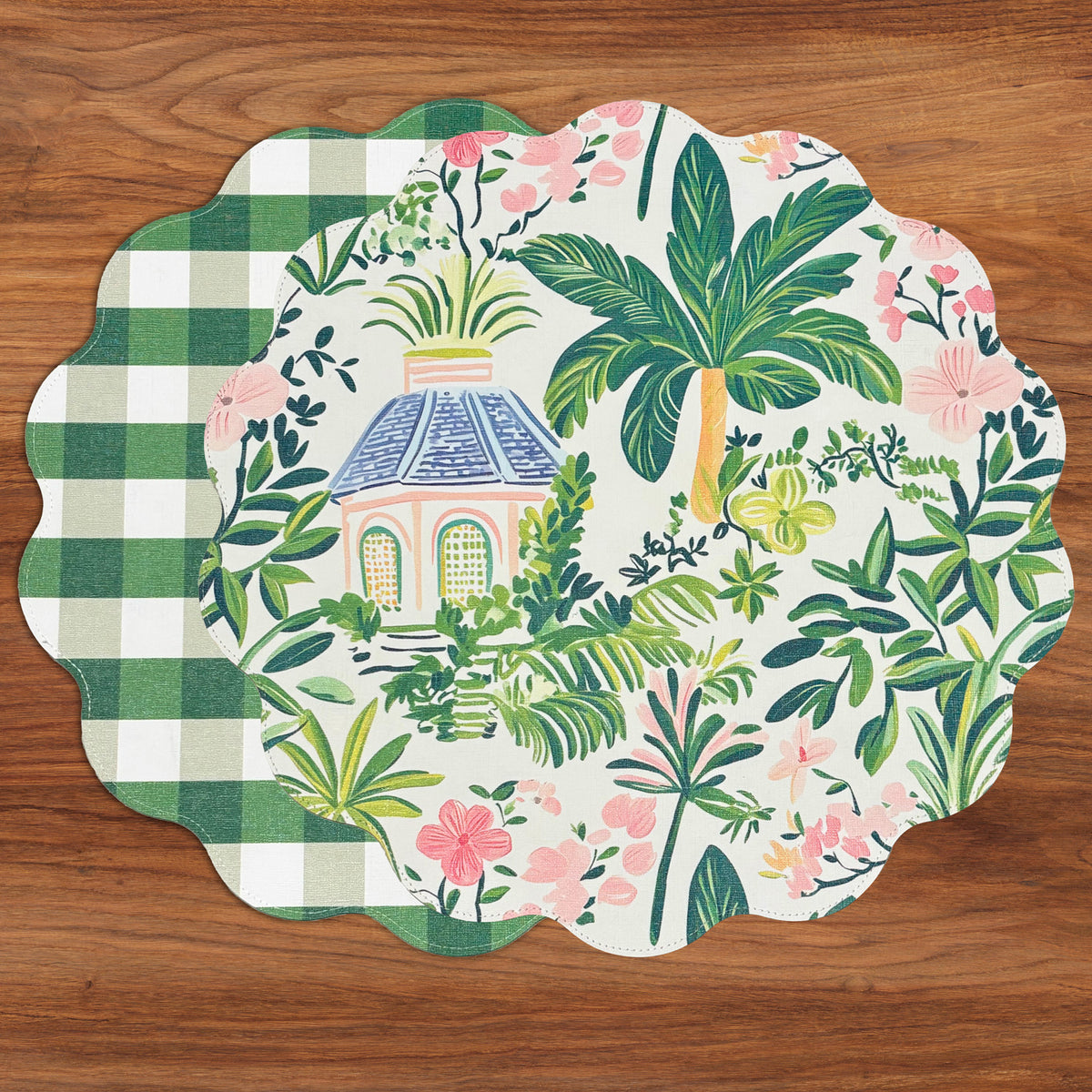 VIDA Cabana Reversible Round Placemats Set of 4 (Pink &amp; Green)