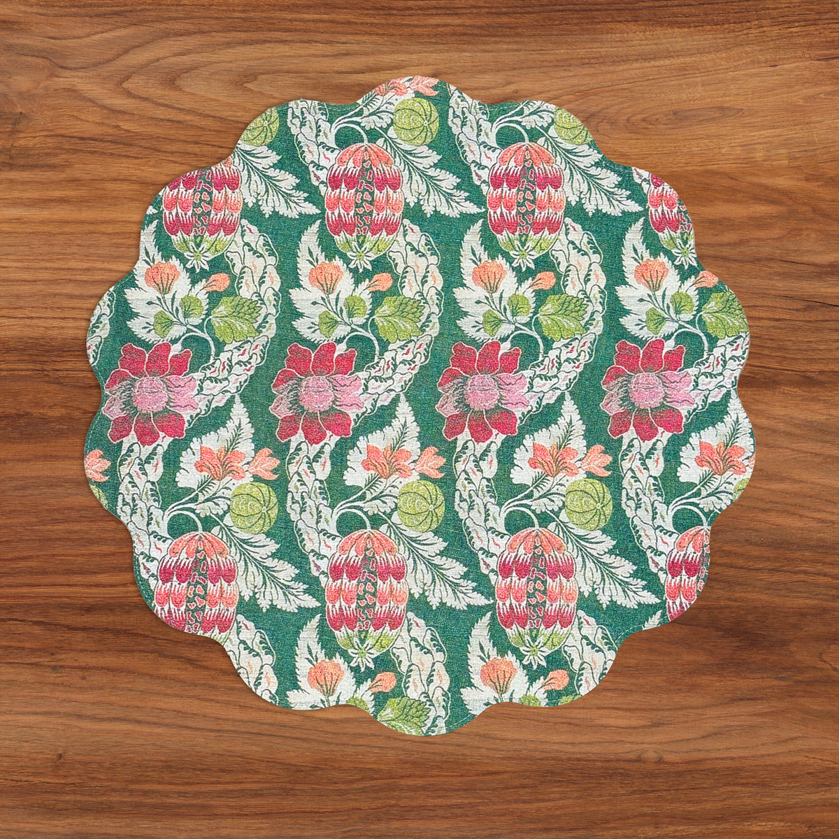 VIDA Laurent and Trellis Reversible Round Placemats Set of 4 (Green &amp; White)
