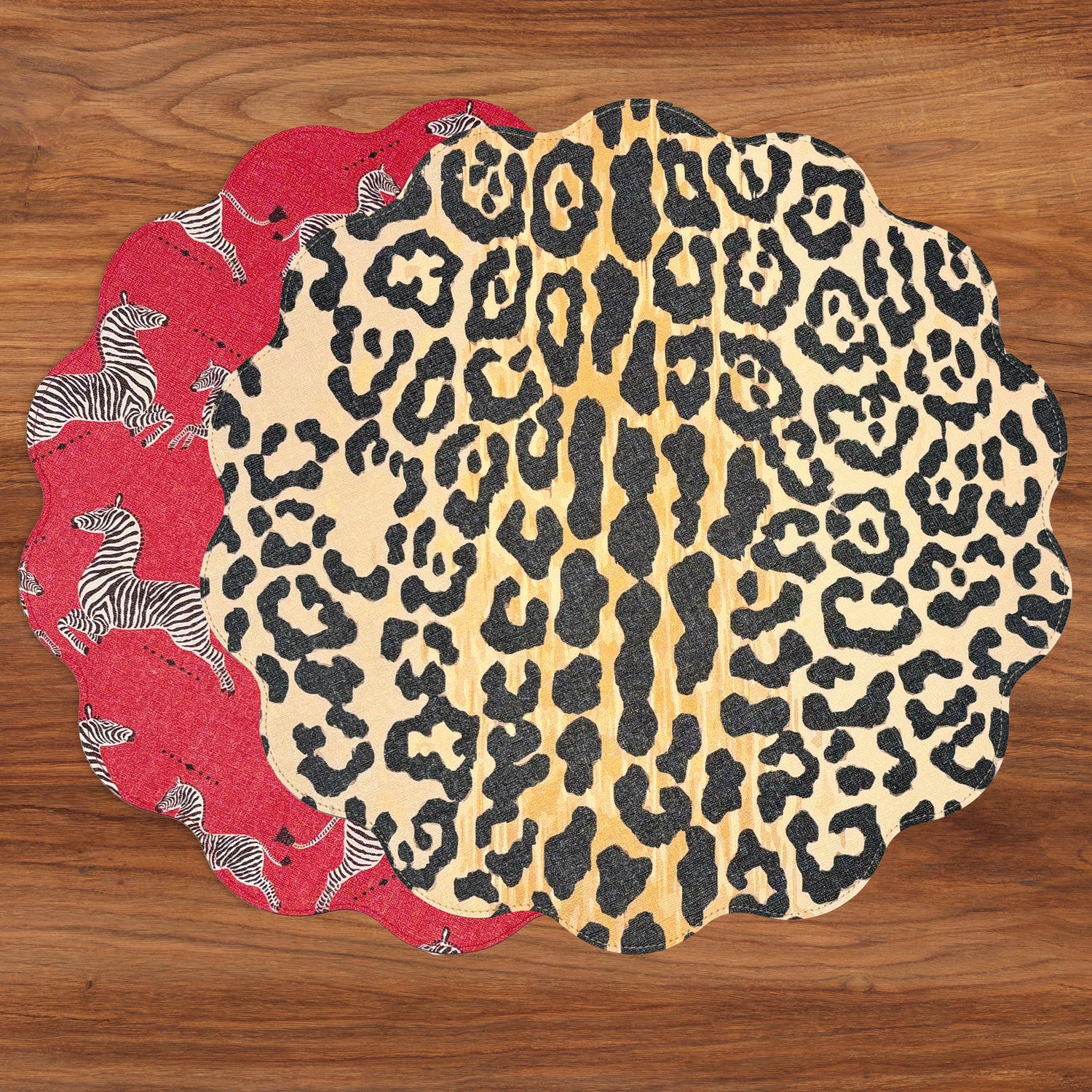 VIDA Cheetah and Zebra Reversible Round Placemats Set of 4 (Red &amp; Black)