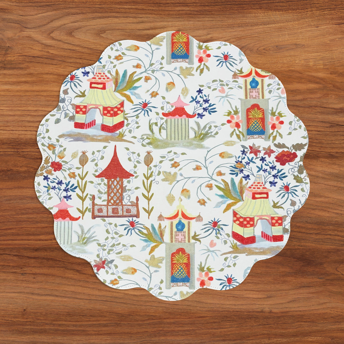 VIDA Pagoda and Carlie Plaid Reversible Round Placemats Set of 4 (Red and Orange)