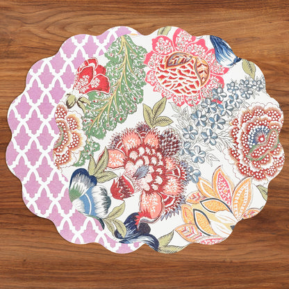 VIDA Eggplant and Pink Reversible Round Placemats Set of 4 (Blue &amp; Pink)
