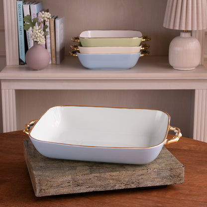 CERAMIC Bambu Rectangular Casserole (Periwinkle &amp; White)