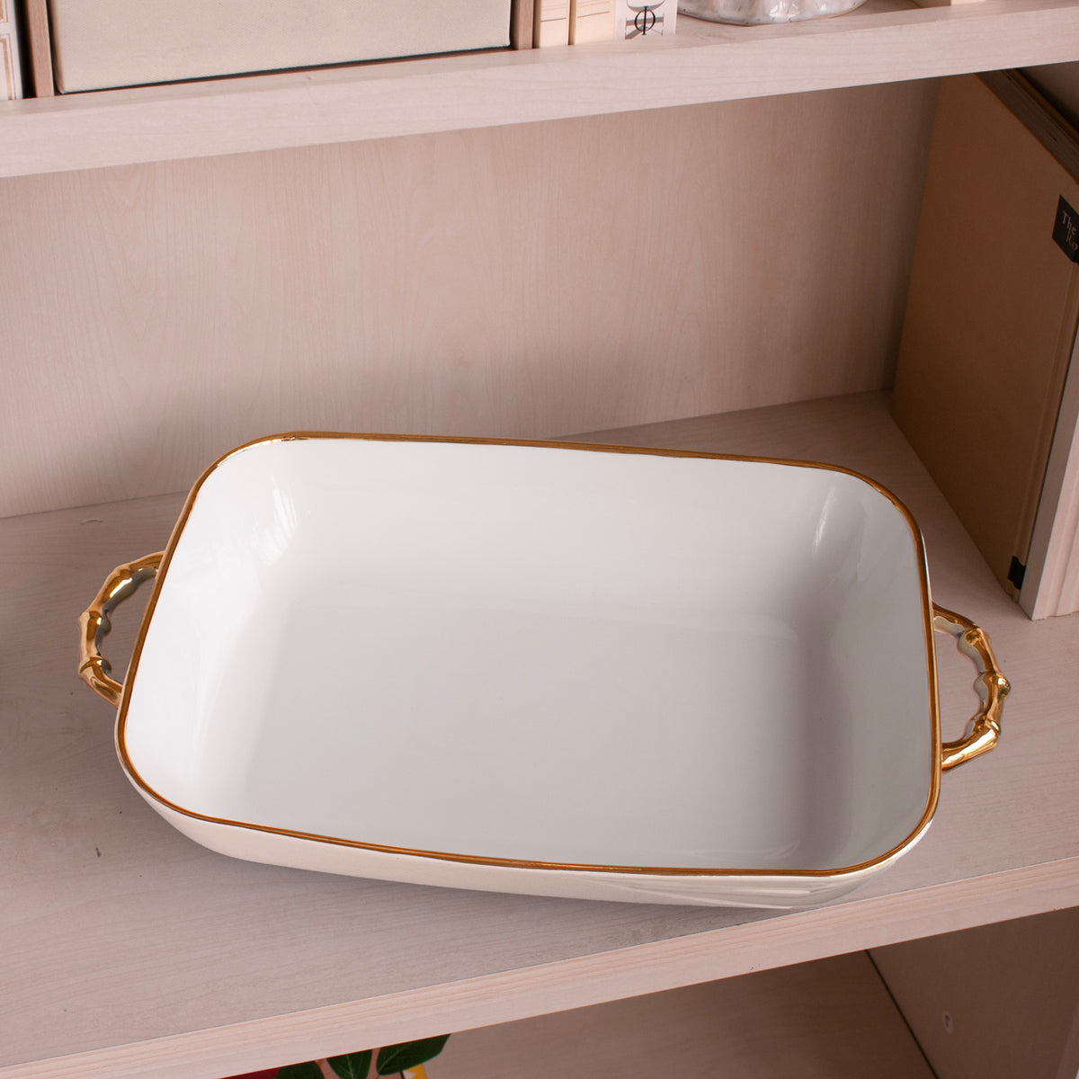 CERAMIC Bambu Rectangular Casserole (Cream &amp; White)
