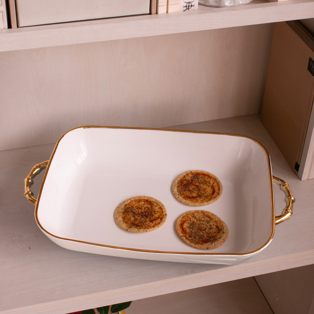 CERAMIC Bambu Rectangular Casserole (Cream &amp; White)
