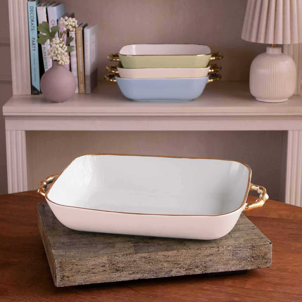 CERAMIC Bambu Rectangular Casserole (Cream &amp; White)