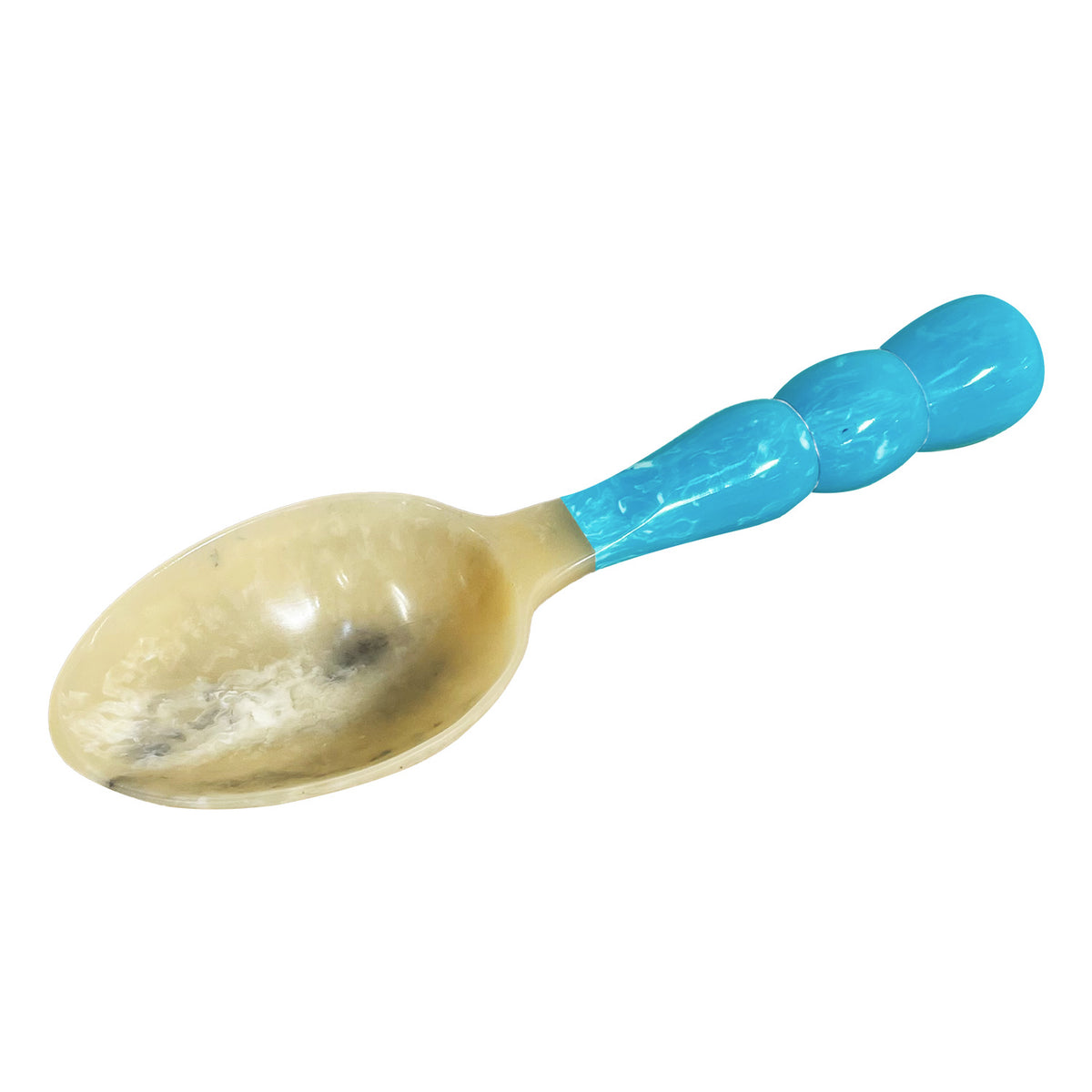 Resin ice scoop with turquoise handle on a white background