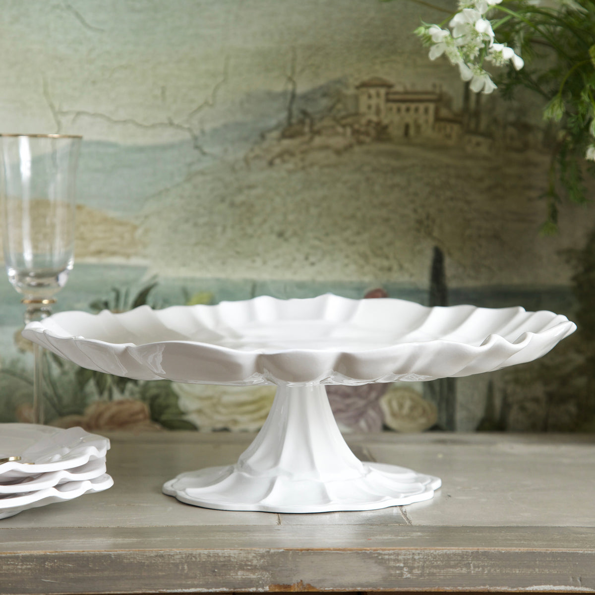 VIDA Tuscany Pedestal Cake Plate (White)