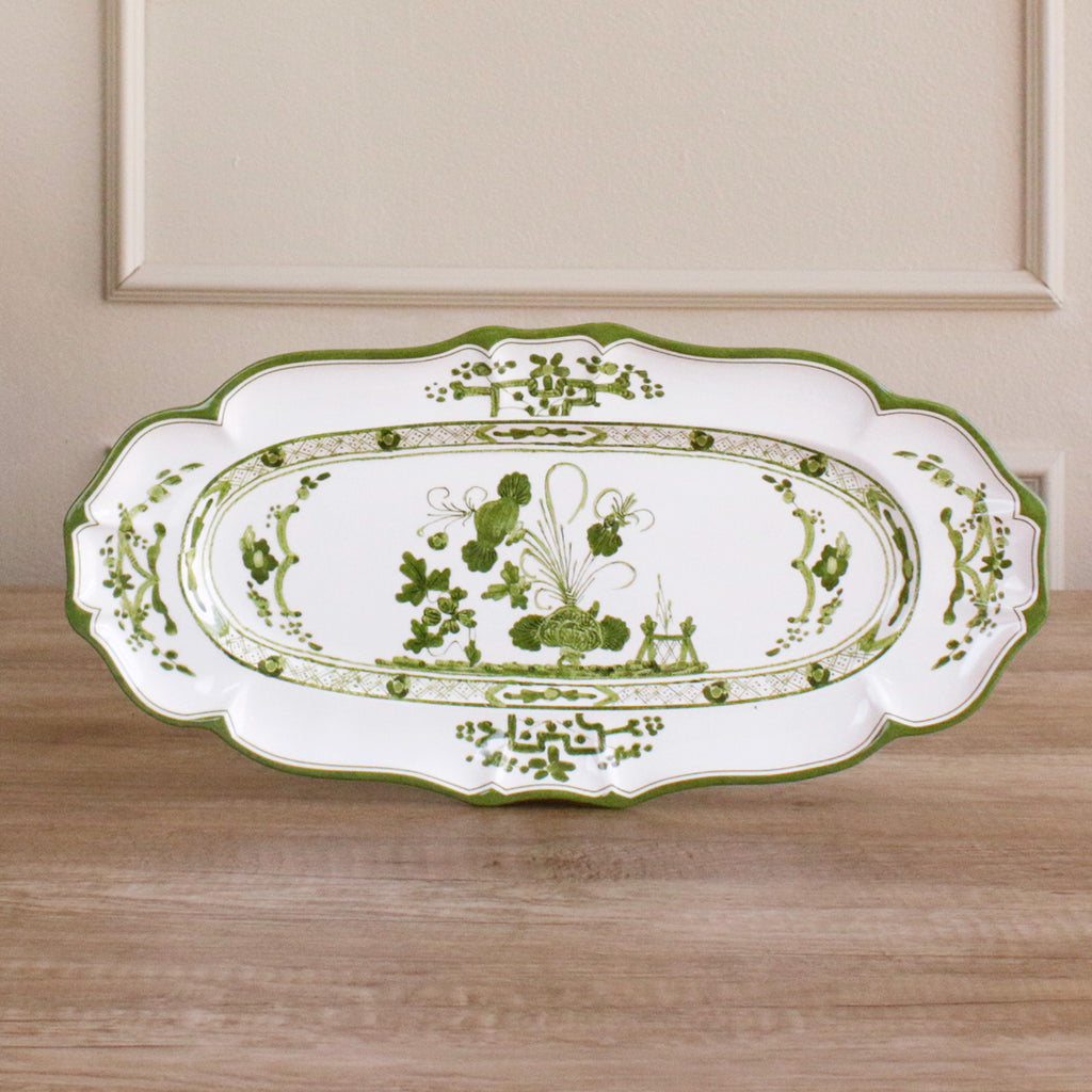 VIDA Faenza Long Oval Tray (Green and White)