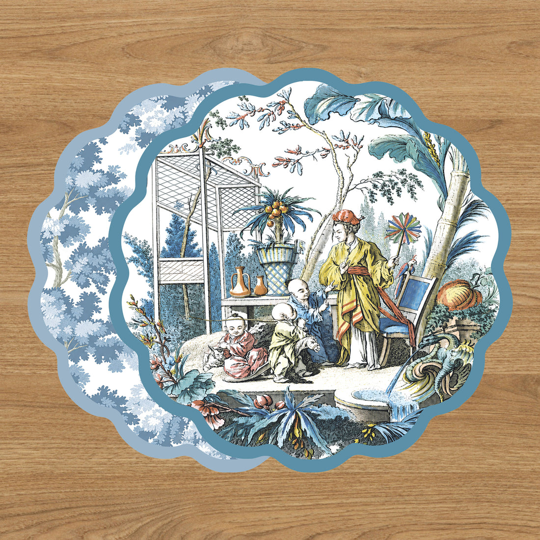 VIDA  Chinoiserie and Branches Reversible Placemats Set of 4 (Blue and White