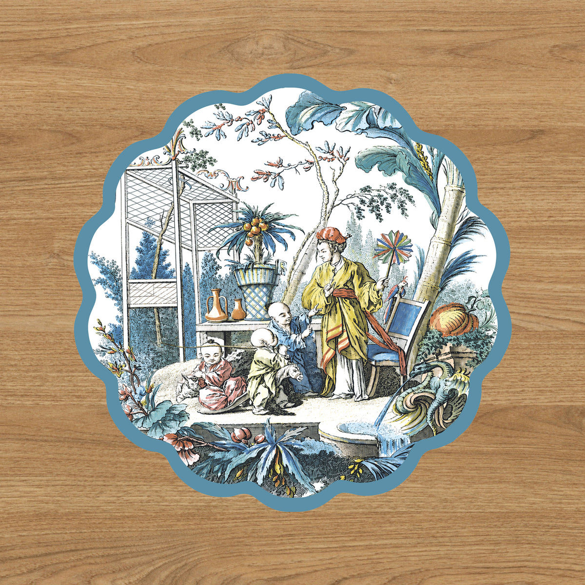 VIDA  Chinoiserie and Branches Reversible Placemats Set of 4 (Blue and White