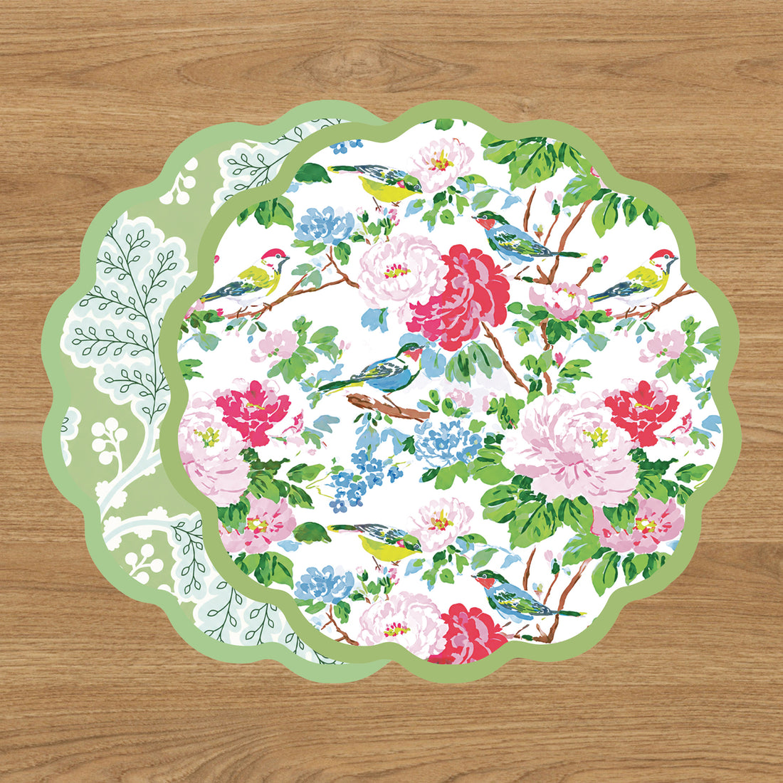 VIDA  Blue Birds and Leaves Reversible Placemats Set of 4 (Blue &amp; Green)