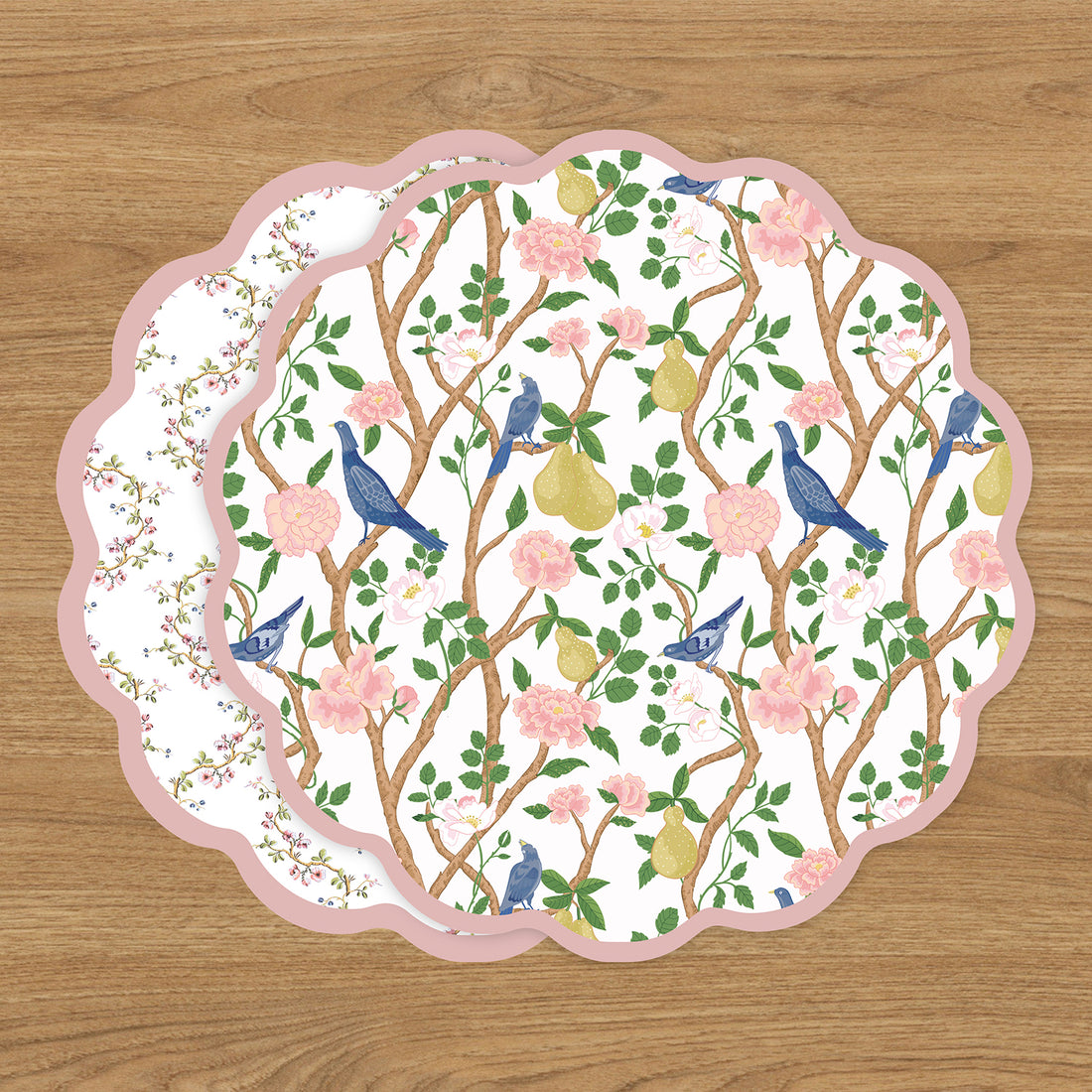 VIDA Birds, Pears and Vines Reversible Placemats Set of 4 (Pink &amp; Green)