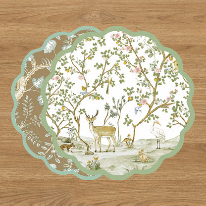 VIDA  Forest Animals and Branches Reversible Placemats Set of 4 (Green &amp; Brown)