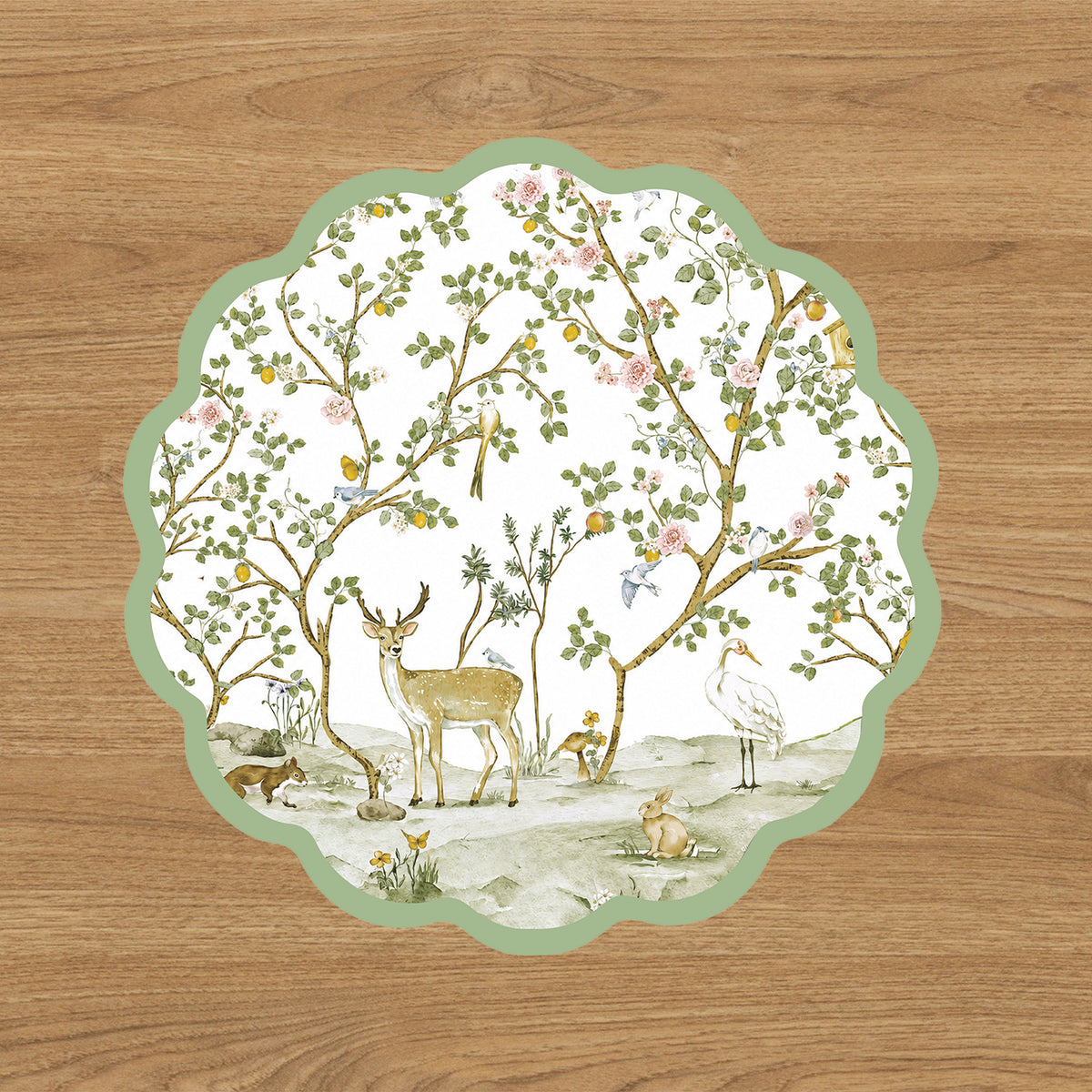 VIDA  Forest Animals and Branches Reversible Placemats Set of 4 (Green &amp; Brown)