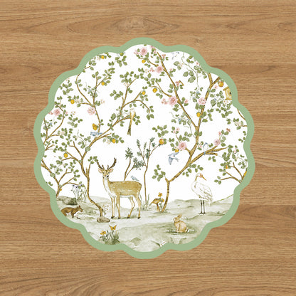 VIDA  Forest Animals and Branches Reversible Placemats Set of 4 (Green &amp; Brown)