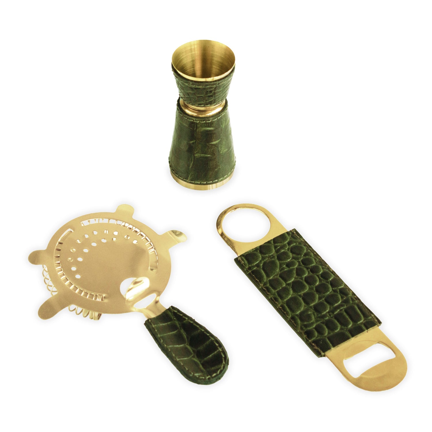 croc-leather-bar-tools-set-of-3-green