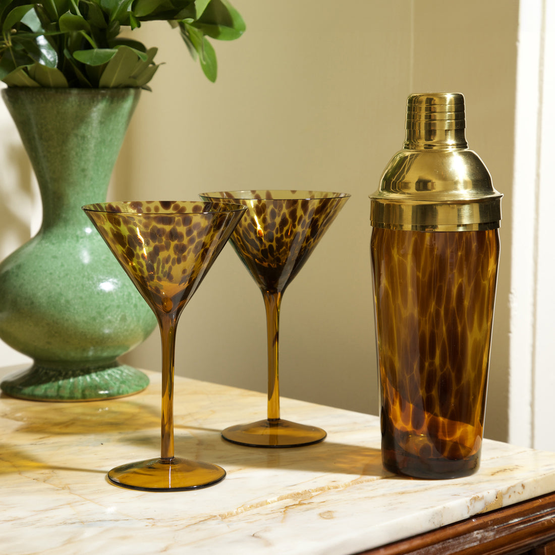GLASS Tortoise Martini and Shaker Set of 4