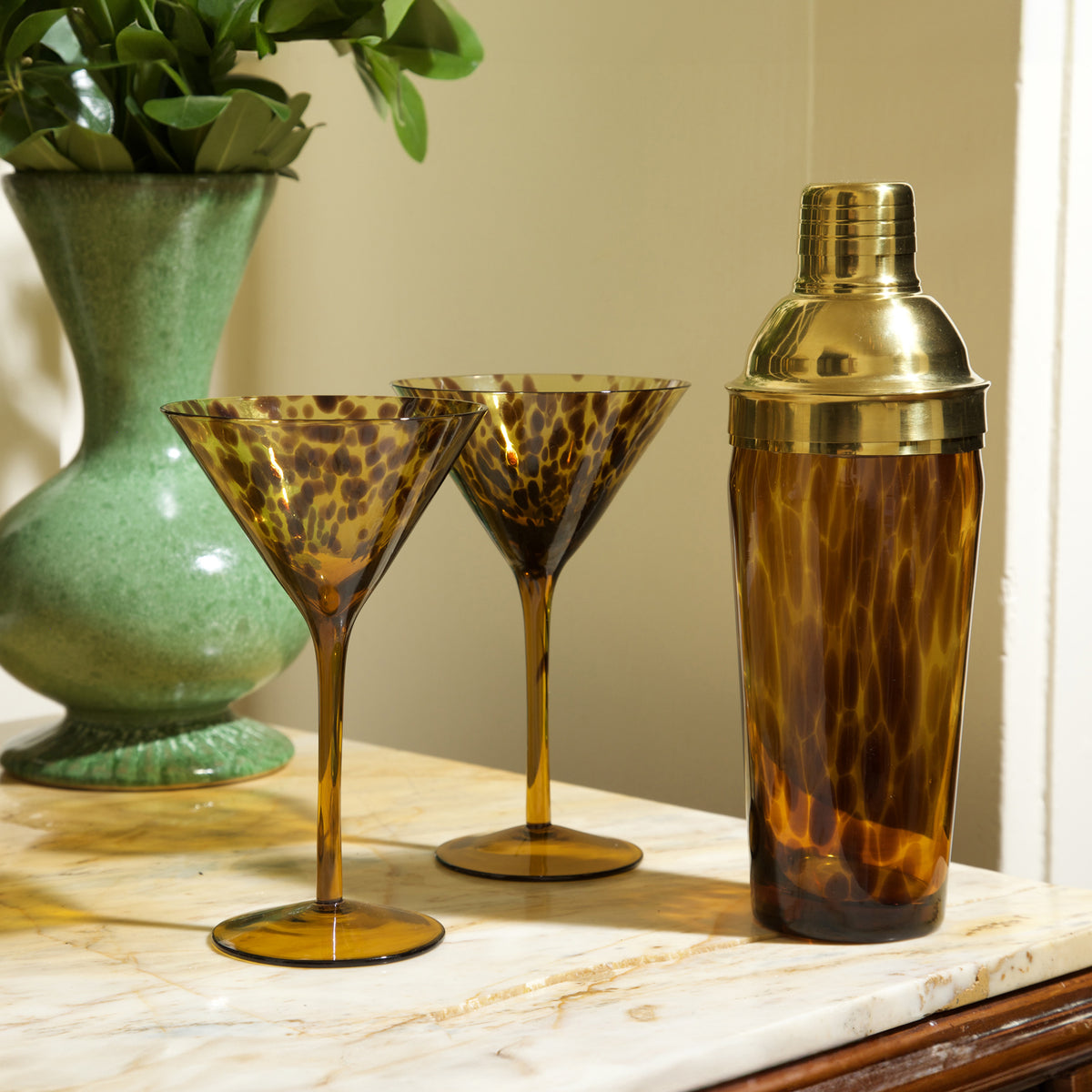 GLASS Tortoise Martini and Shaker Set of 4