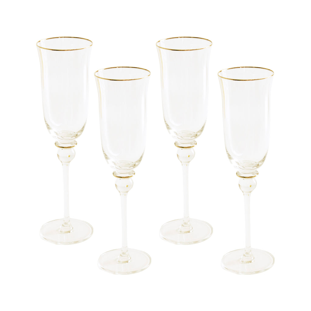 GLASS Lucette Flute with Gold Rim Set of 4 (Clear and Gold)
