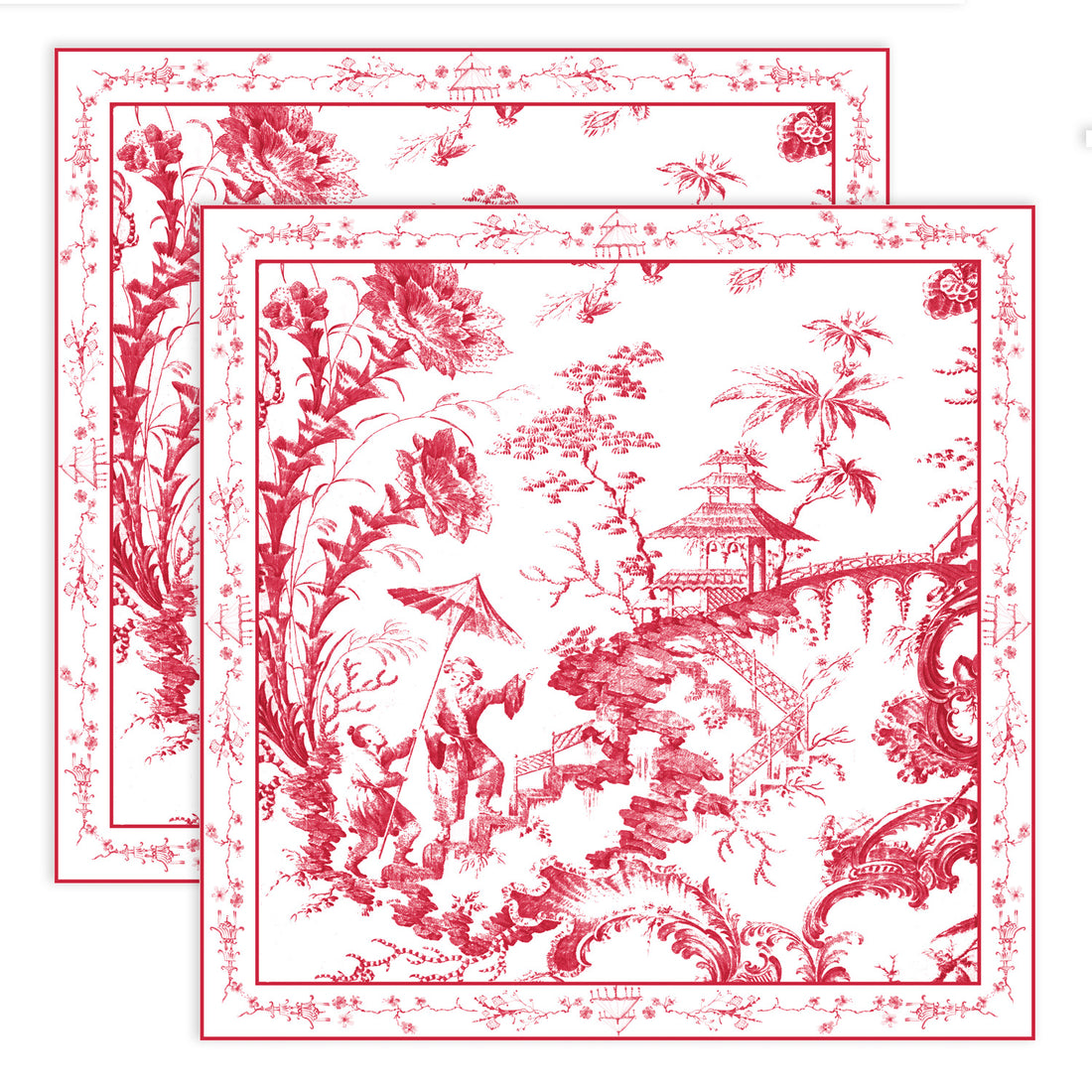 LINENS Chinoiserie Napkins 20 x 20 Set of 4 (Red and White)