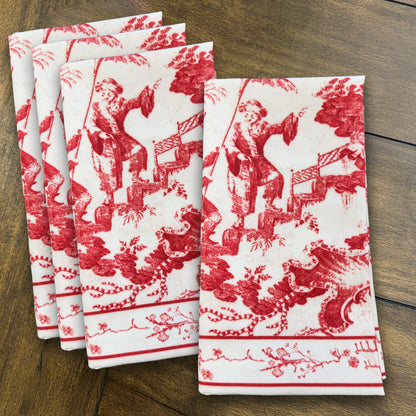 LINENS Chinoiserie Napkins 20 x 20 Set of 4 (Red and White)