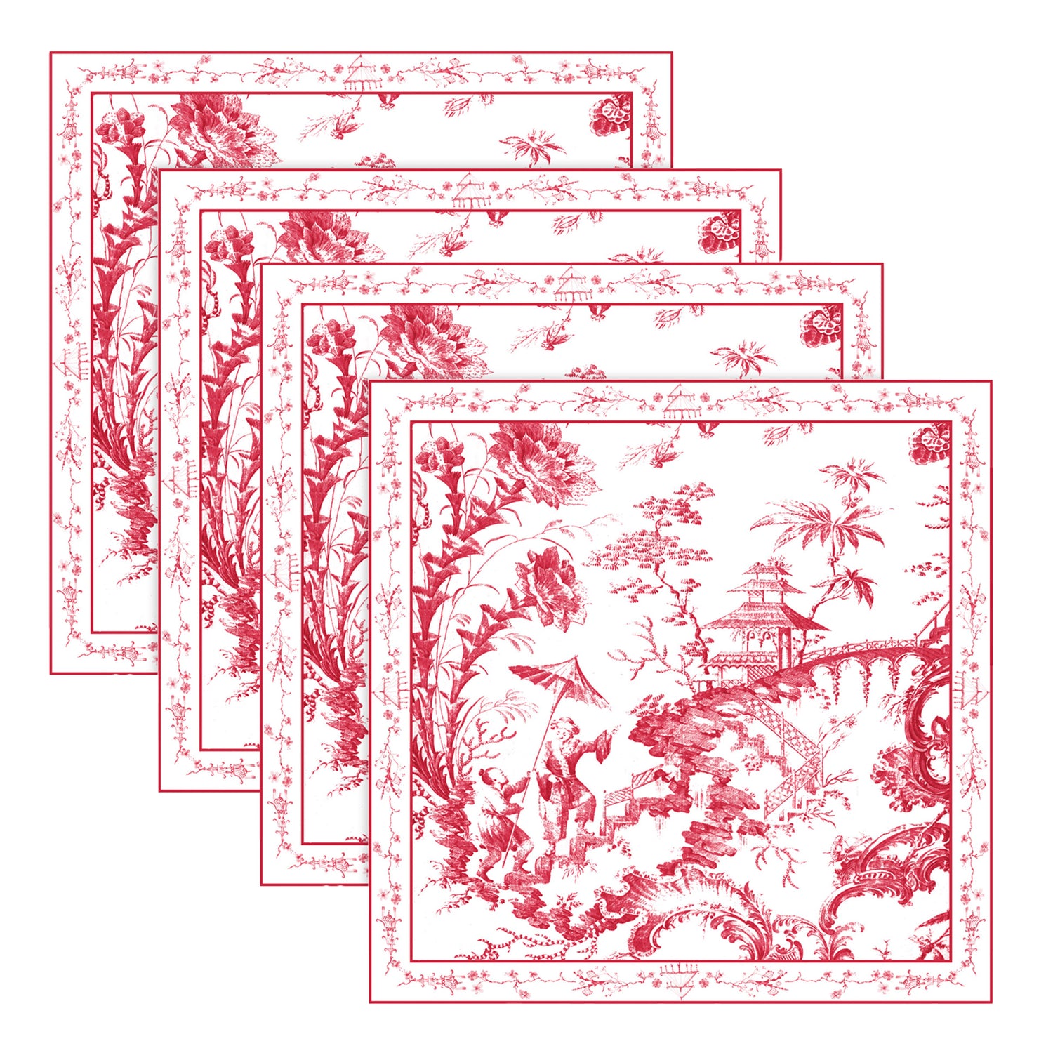 LINENS Chinoiserie Napkins 20 x 20 Set of 4 (Red and White)