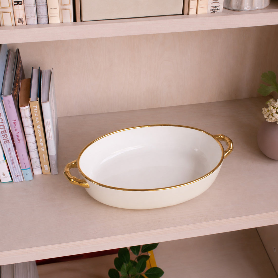 CERAMIC Bambu Small Oval  Casserole (Cream &amp; White)