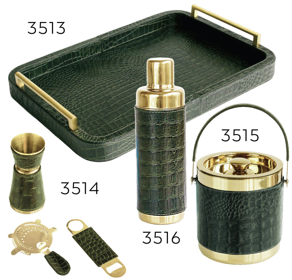 CROC Leather Bar Tray & Bar Tools Pre-Pack