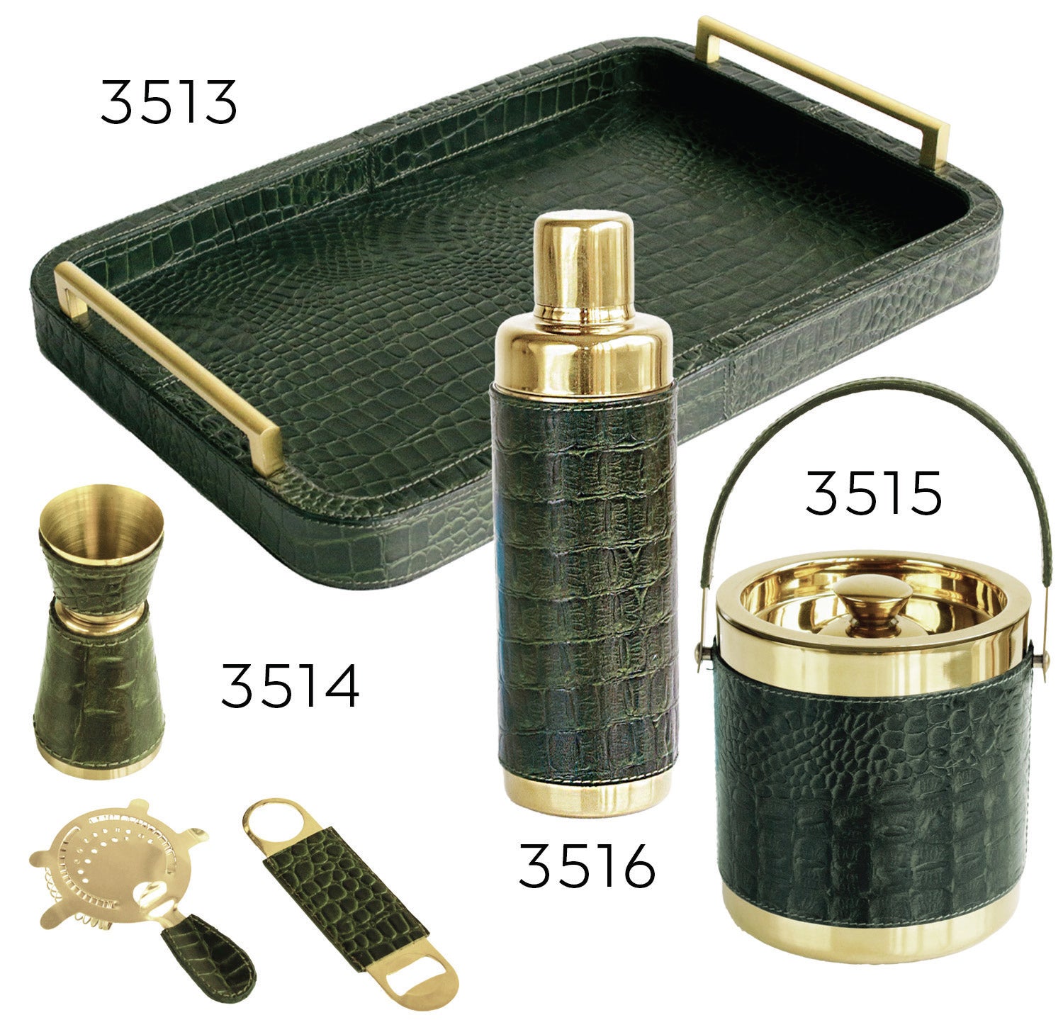 CROC Leather Bar Tray &amp; Bar Tools Pre-Pack