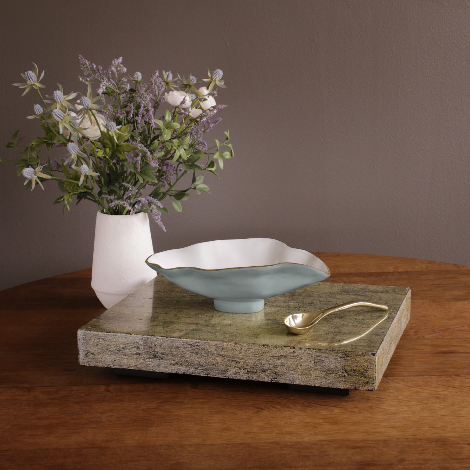 ENCANTO Claire Small Oval bowl with spoon (Slate &amp; White)