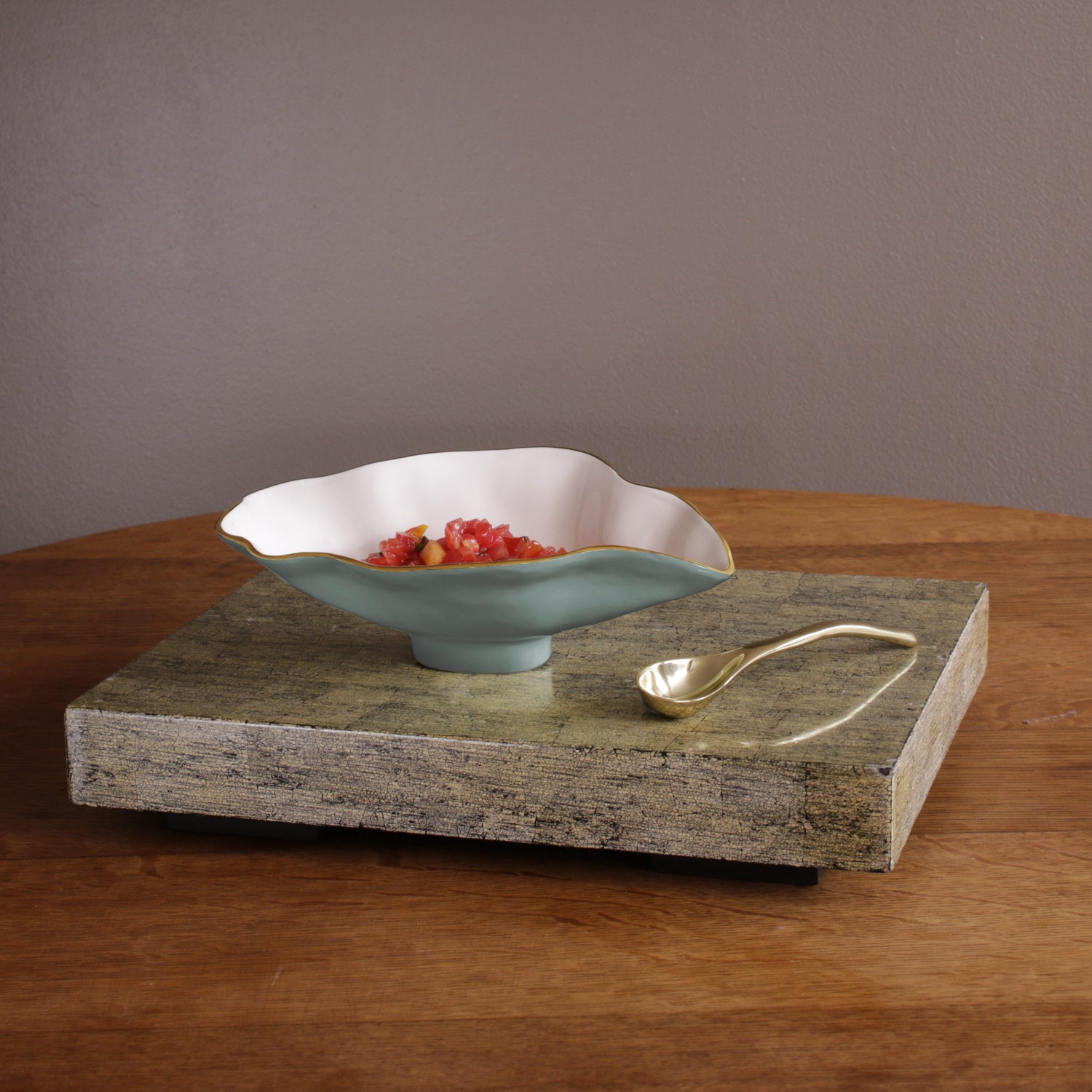 ENCANTO Claire Small Oval bowl with spoon (Slate &amp; White)
