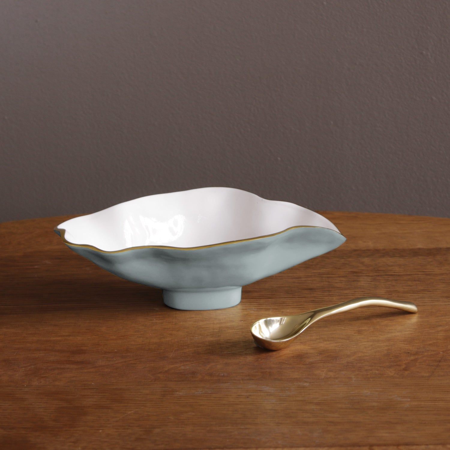 ENCANTO Claire Small Oval bowl with spoon (Slate &amp; White)